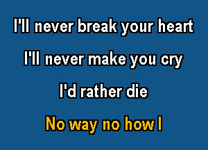 I'll never break your heart

I'll never make you cry
I'd rather die

No way no howl