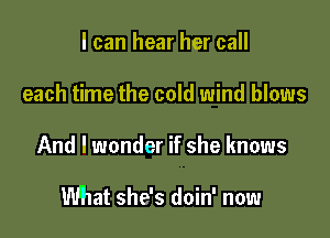 I can hear her call
each time the cold wind blows

And I wonder if she knows

What she's doin' now