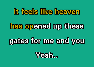 It feels like heaven

has opened up these

gates for me and you

Yeah