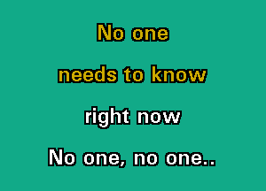 No one

needs to know

right now

No one, no one..