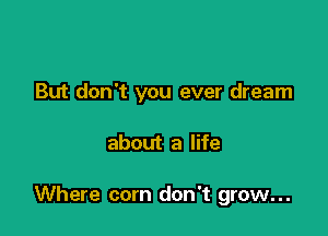 But don't you ever dream

about a life

Where com don't grow...