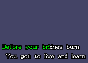 Before your bridges burn

You got to live and learn