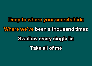 Deep to where your secrets hide

Where we've been a thousand times
Swallow every single lie

Take all of me