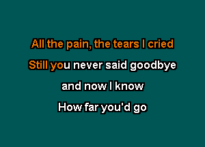All the pain, the tears I cried
Still you never said goodbye

and nowl know

How far you'd go