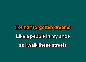 like halfforgotten dreams

Like a pebble in my shoe

as lwalk these streets