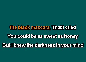 the black mascara, That I cried
You could be as sweet as honey

But I knew the darkness in your mind