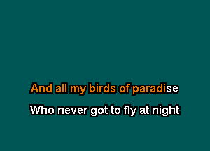 And all my birds of paradise

Who never got to fly at night