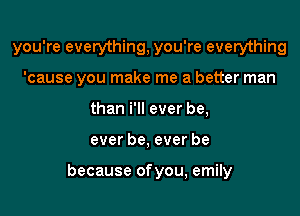 you're everything, you're everything
'cause you make me a better man
than i'll ever be,
ever be, ever be

because ofyou, emily