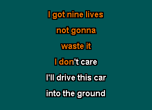 lgot nine lives
notgonna
waste it
I don't care

I'll drive this car

into the ground