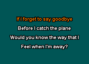 lfl forget to say goodbye

Before I catch the plane

Would you know the way that I

Feel when I'm away?