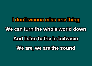 I don't wanna miss one thing

We can turn the whole world down
And listen to the in-between

We are, we are the sound