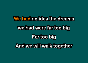 We had no idea the dreams
we had were far too big

Far too big

And we will walk together
