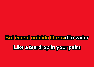 But in and outside I turned to water

Like a teardrop in your palm