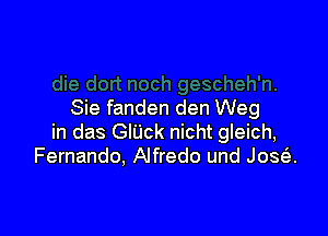 Sie fanden den Weg

in das Glijck nicht gleich,
Fernando, Alfredo und Josa