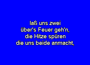 laR uns zwei
Uber's Feuer geh'n,

die Hitze spUren
die uns beide anmacht,