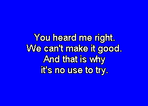 You heard me right.
We can't make it good.

And that is why
it's no use to try.