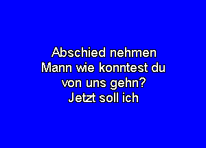 Abschied nehmen
Mann wie konntest du

von uns gehn?
Jetzt soll ich