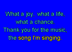 What a joy, what a life,
what a chance.

Thank you for the music,
the song I'm singing.