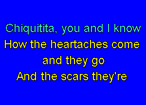 Chiquitita, you and I know
How the heartaches come

and they go
And the scars they're