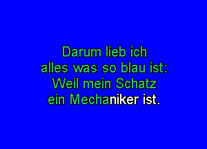 Darum lieb ich
alles was so blau istz

Weil mein Schatz
ein Mechaniker ist.