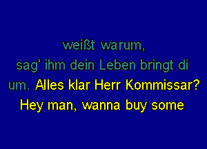 Alles klar Herr Kommissar?
Hey man, wanna buy some