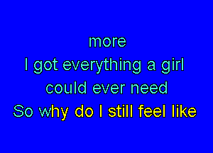 more
I got everything a girl

could ever need
80 why do I still feel like