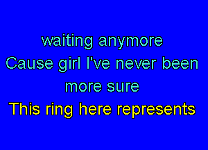 waiting anymore
Cause girl I've never been

more sure
This ring here represents