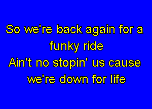 So we're back again for a
funky ride

Ain't no stopin' us cause
we're down for life