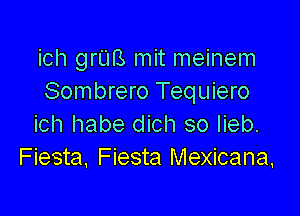 ich grUB mit meinem
Sombrero Tequiero

ich habe dich so lieb.
Fiesta. Fiesta Mexicana,