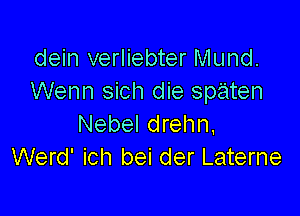 dein verliebter Mund.
Wenn sich die spaten

Nebel drehn,
Werd' ich bei der Laterne