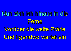 Nun zieh ich hinaus in die
Ferne

Vortlber die weite Prarie
Und irgendwo wartet ein