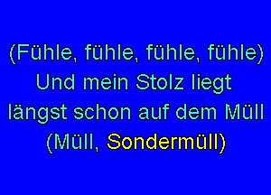 (FUhle, fUhle, fUhle fUhle)
Und mein Stolz Iiegt

Iangst schon auf dem MUII
(MUII, SondermUll)