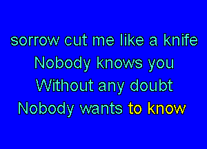 sorrow cut me like a knife
Nobody knows you

Without any doubt
Nobody wants to know