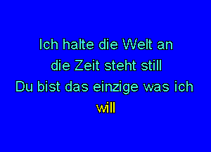 lch halte die Welt an
die Zeit steht still

Du bist das einzige was ich
will