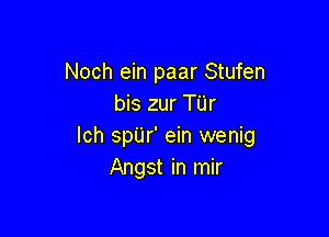 Noch ein paar Stufen
bis zur TUr

Ich spijr' ein wenig
Angst in mir