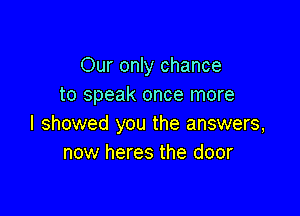 Our only chance
to speak once more

I showed you the answers,
now heres the door