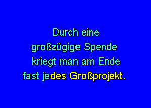 Durch eine
groBngige Spende

kriegt man am Ende
fast jedes GrorSprojekt.