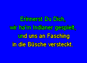 Erinnerst Du Dich,
wir ha'm Indianer gespielt,

und uns an Fasching
in die BUsche versteckt.