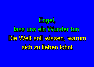 EngeL
lass uns ein Wunder tun

Die Welt soll wissen, warum
schzunebenlohnt