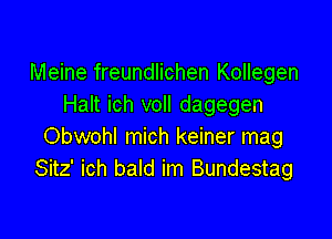 Meine freundlichen Kollegen
Halt ich voll dagegen

Obwohl mich keiner mag
Sitz' ich bald im Bundestag