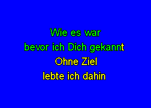 Wie es war
bevor ich Dich gekannt

Ohne Ziel
lebte ich dahin