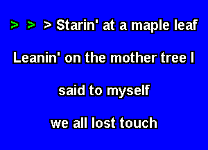 '9 r Starin' at a maple leaf

Leanin' on the mother tree I
said to myself

we all lost touch