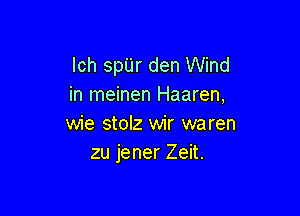 lch spUr den Wind
in meinen Haaren,

wie stolz wir waren
zu jener Zeit.