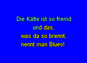 Die Kalte ist so fremd
und das,

was da so brennt,
nennt man Blues!