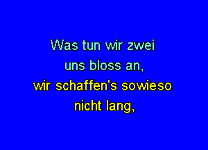 Was tun wir zwei
uns bloss an,

wir schaffen's sowieso
nicht Iang,