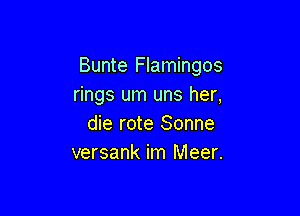 Bunte Flamingos
rings um uns her,

die rote Sonne
versank im Meer.