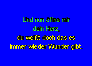 Und nun 6ffne mir
dein Herz,

du weirSt doch das es
immer wieder Wunder gibt.