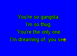 You're so gangsta,
I'm so thug.

You're the only one
I'm dreaming of, you see.