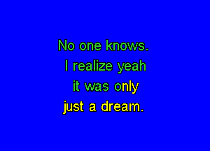 No one knows.
I realize yeah

it was only
just a dream.