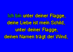 lch bin unter deiner Flagge,
deine Liebe ist mein Schild,

unter deiner Flagge,
deinen Namen tragt der Wind,